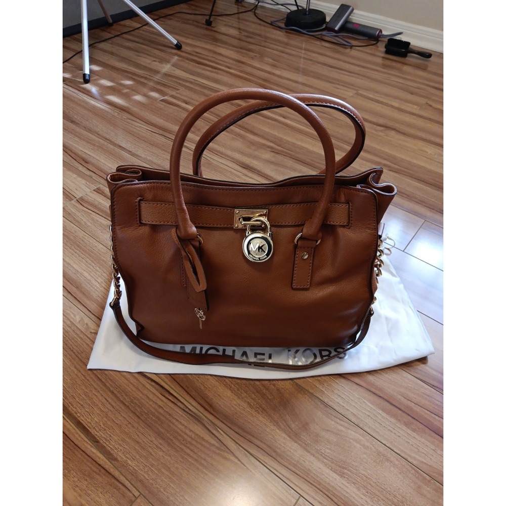 Michael Kors Hamilton Large NS Tote Luggage Brown Leather‎ Satchel Crossbody Bag